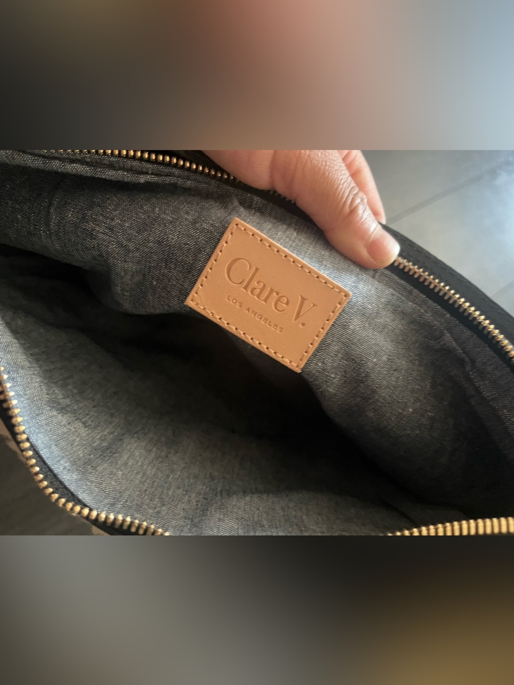 Clare V Tan Sherpa Crescent Crossbody with Black Strap and Gold Hardware - Picture 4 of 4